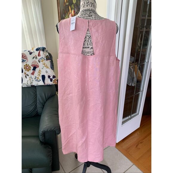 NWT Loft Women’s Pink Linen Metallic Shimmer Sleeveless Shift Dress - Picture 9 of 10